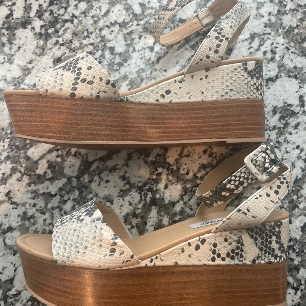 Steve Madden Women's Taupe Snake-Print Ankle Strap Sandals